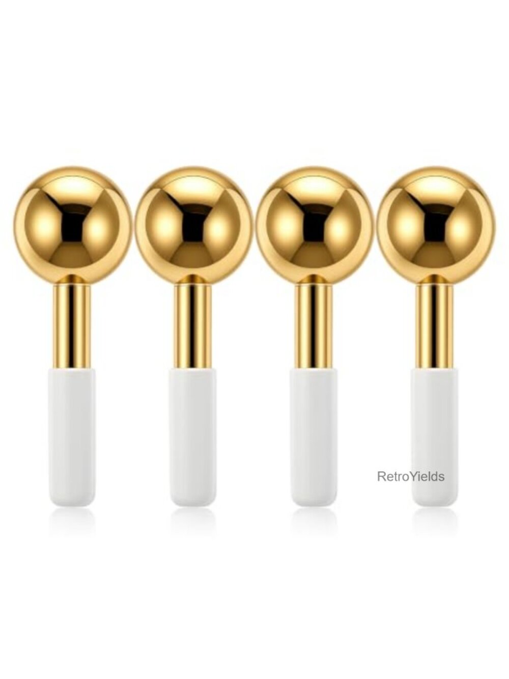 4 Pc Stainless Steel Ice Globes Face Cooling Massager Silicone Handle